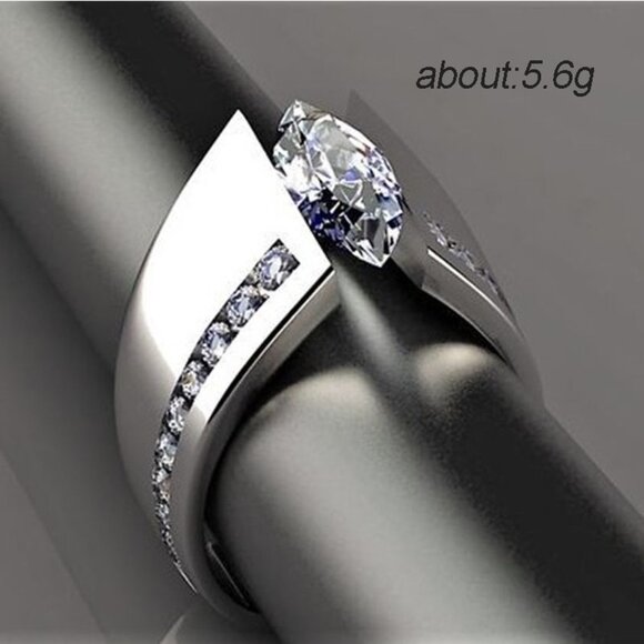🔥Marquis Inlaid Alloy Cool Trendy Silver Plated Ring for Women/Men, UNVN12376 - Picture 5 of 6